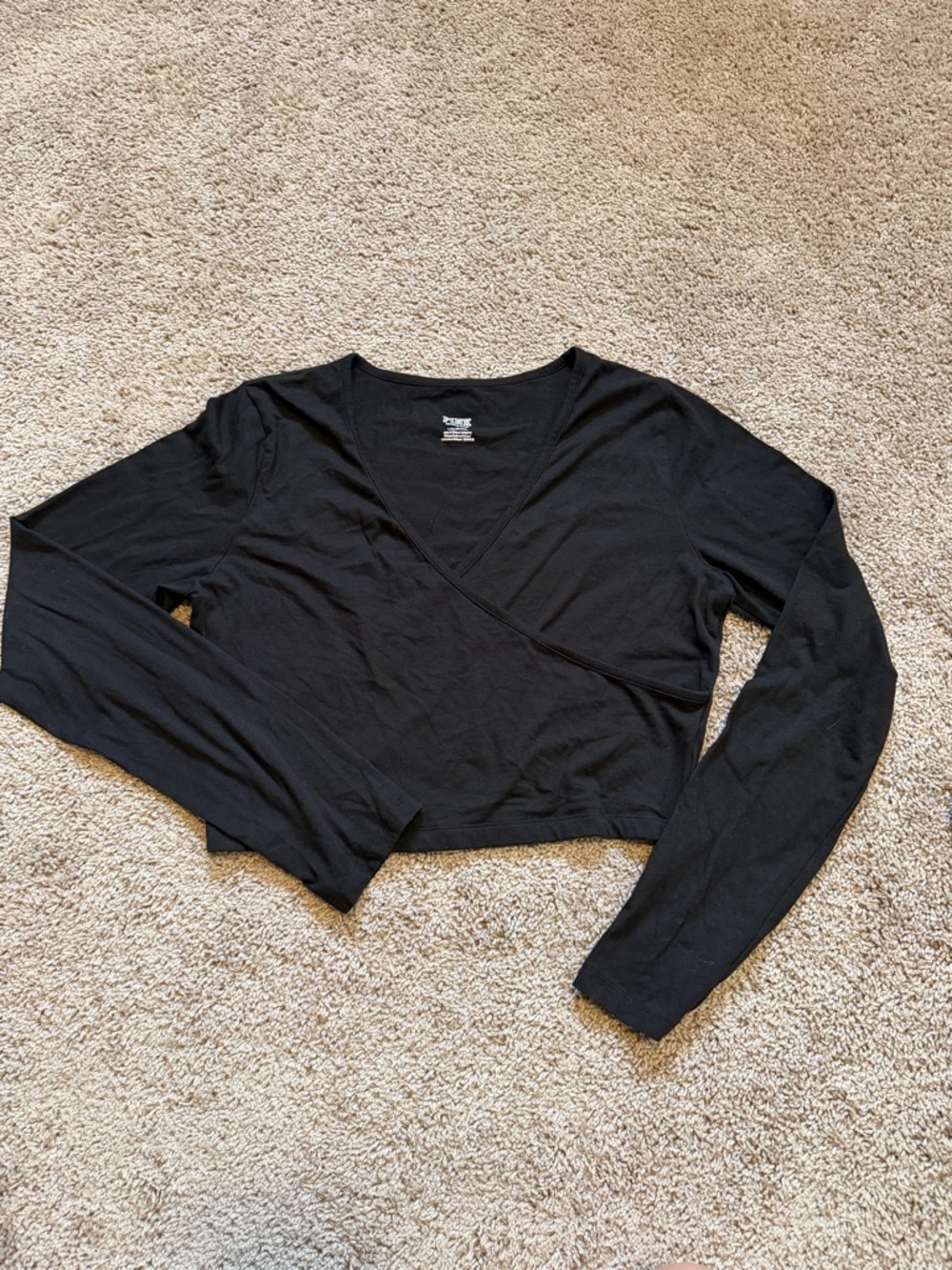 PINK Victoria's Secret Black Long Sleeve Wrap Crop Top